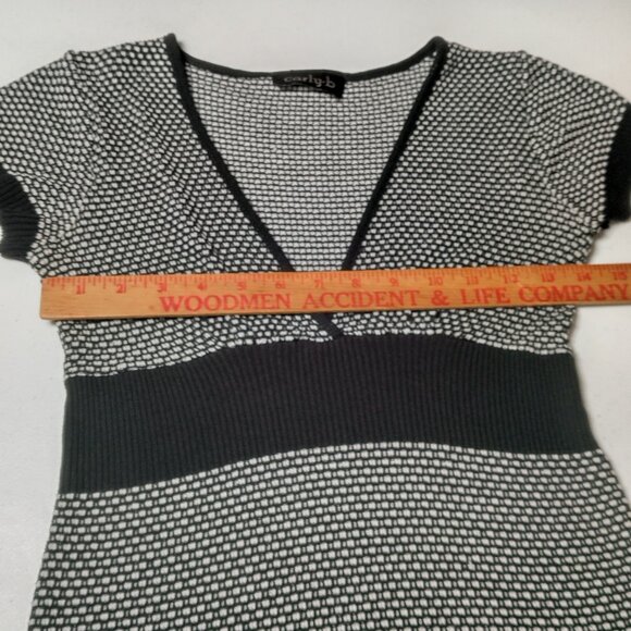 Vintage Y2K Carly B Shirt Women Small Birdseye Knit V Neck Slim Fit Black White - Picture 6 of 11